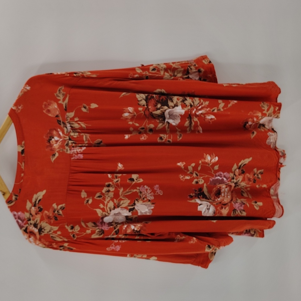 Torrid Harper Blouse Size 3X Dark Coral Floral 3/4 Sleeve Button Down - Picture 7 of 10